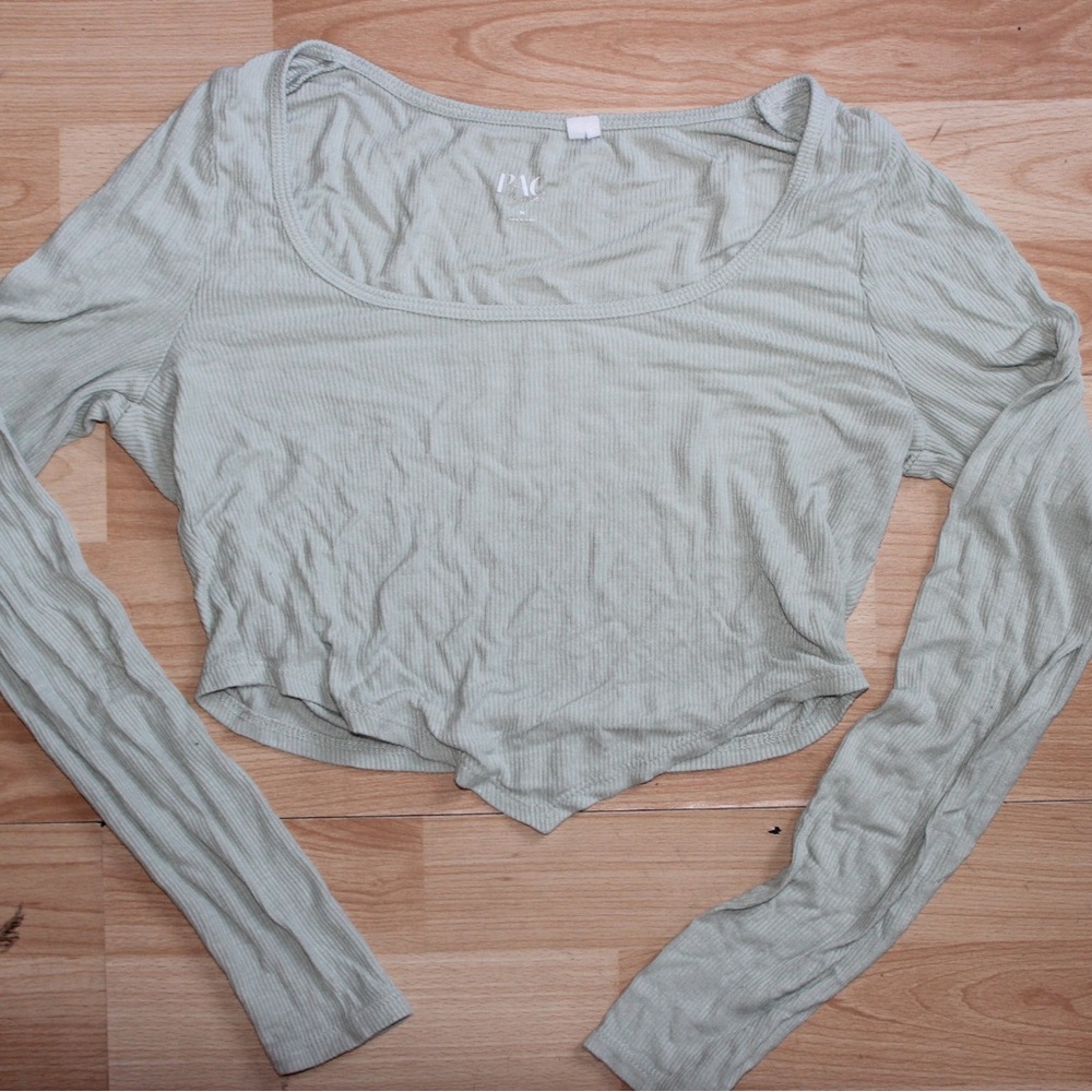 Ribbed Long Sleeve Crop Top - Sage Green